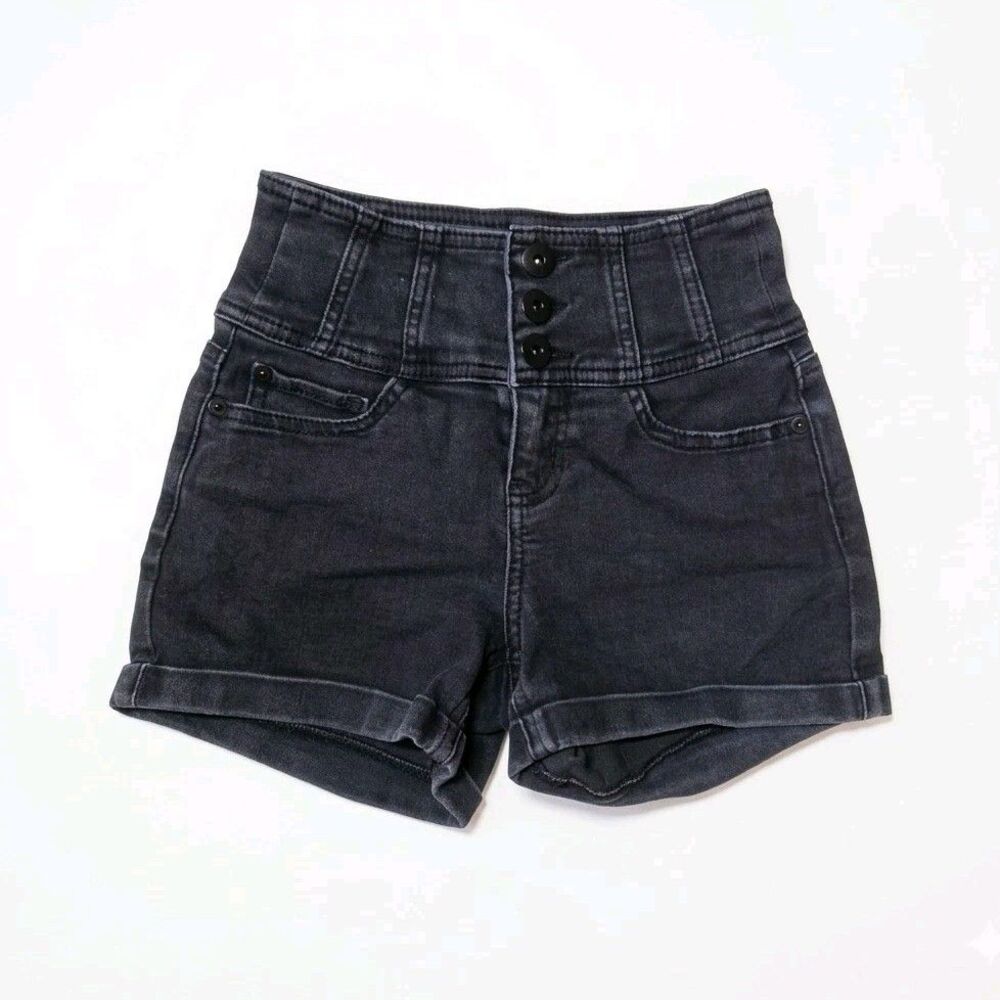NOBO High Rise Denim Shorts Women Juniors Black Size 3 Triple Stack Button Solid